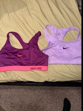Nike Twin Pack Sports Bras - Plum, Lilac & Neon Pink Accents - Small